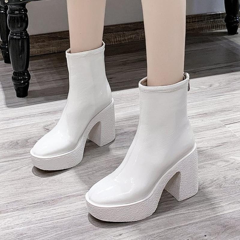 Platform Women Ankle Boots Leather Fashion High Heels Shoes 2025 Trend Designer Classic Chunky New Pumps Goth Winter Botas Mujer