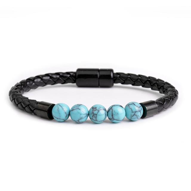 New Men 'S Beads Leather Bracelets Braided Leather Cuff Wristband Bead Rope Bracelet For Boys Anxiety For Stress Relief Gift