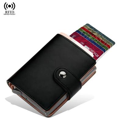 Luxe Creditcardhouder van PU Leer ID-kaarthouders Pop-up Metalen Mini Minimalistische Portemonnee voor Dames Heren Portemonneetje Badgehouder
