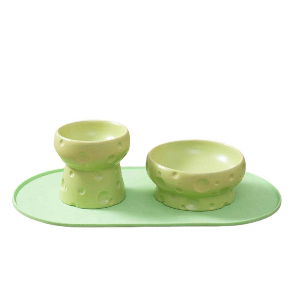 Large Diameter Elevated Cat Bowl Anti-knock Cheese Shape Neck Protection Bowl Anti-choke Ceramic Water Bowl for Pets Cats Dogs