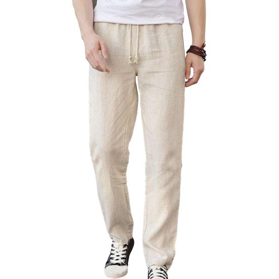 Herrlinne Casual Byxor Enfärgade Raka Ben Byxor Dragsko Midja Tunna Sommarbyxor för Streetwear Resor Semester