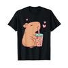 Cute Capybara Drinking Bubble Tea Boba Capyboba Kawaii Animal Lover T Shirt For Adults Kids Vintage Streetwear Stretched