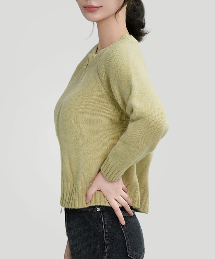 Keulleiseu Ivy Round Two-Way Zip-Up Knit Cardigan_Ivory