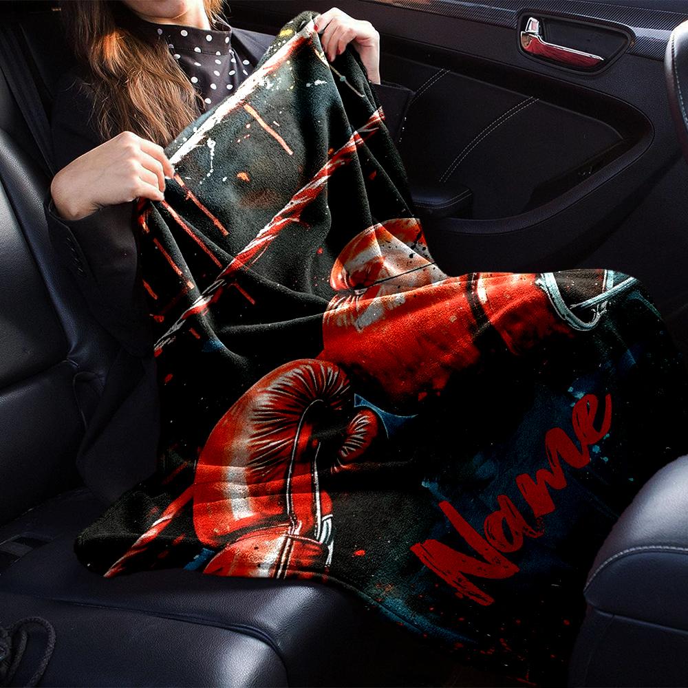 Custom Name Boxing Theme Printed Blanket - Perfect for Couch, Bed, Travel & Outdoor Use | Machine Washable, Cozy & Durable.
