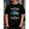 Men's Vintage Car Graphic Tee Short Sleeve Crew Neck Cotton T-Shirt With Retro German Text Print For Casual Streetwear Style