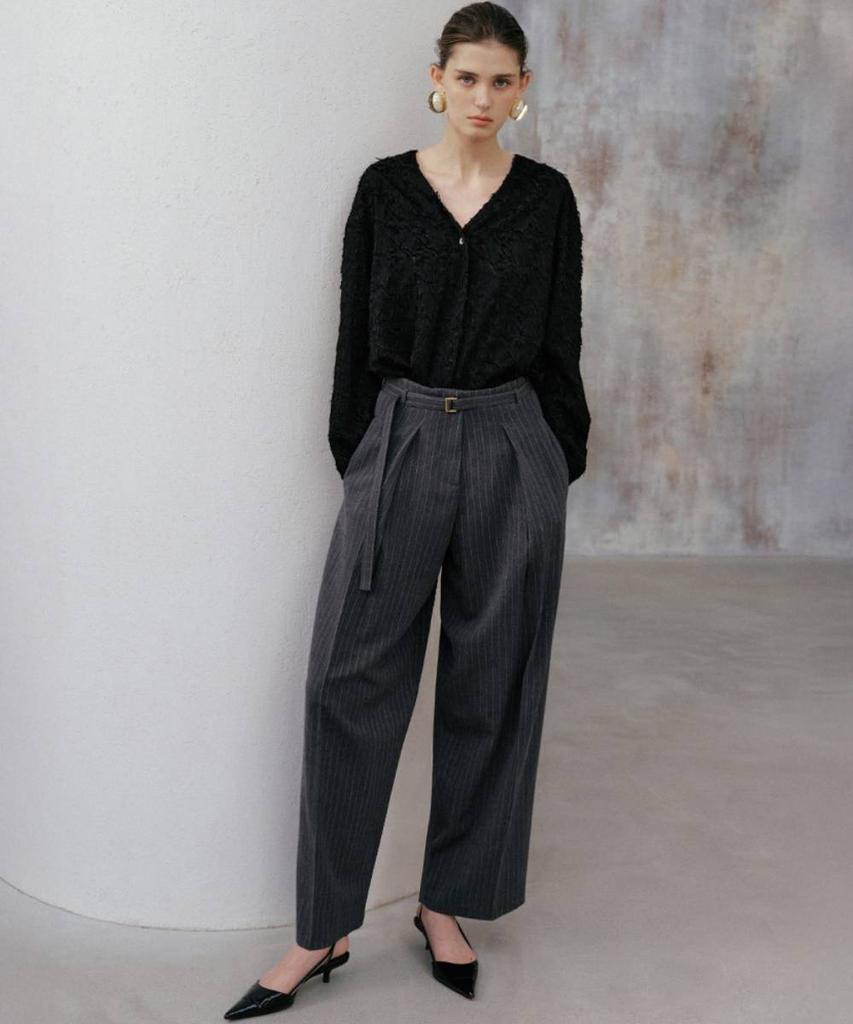 Baniseunyuyog Fw Leo Stripe Belt Pants Gray