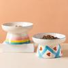 Ceramic Cat Bowl Flat/Slanted Mouth Handmade Pet Food Bowl Cervical Spine Protection Anti Tipping Cat Elevated Bowl for Feeding