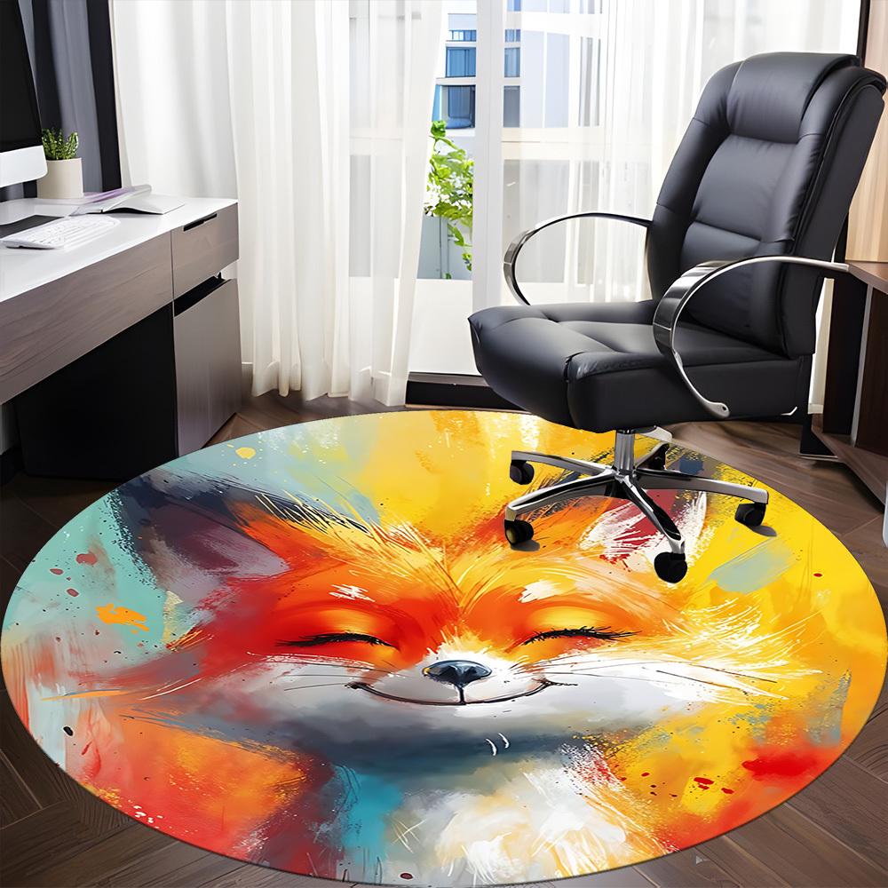1pc Fox Artwork Office Round Area Rug, Indoor Mat Suitable ForOffice, Under Office Chairs Bedroom Living Room Home Decor, Room Deco D083