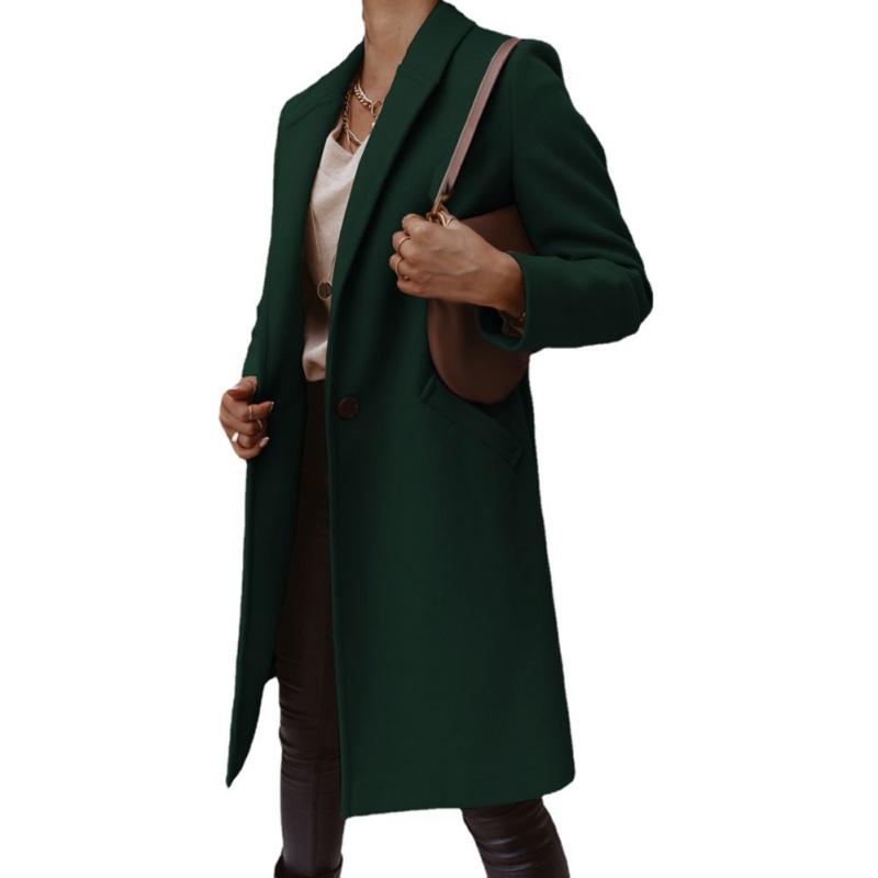 Autumn Winter Mid-length Solid Color Women Outerwear Lapel Woolen Coat