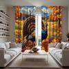 2pcs Set HD Harvest Festival Garden Pumpkin Maple Flower Peacock Decorative Curtain Yellow Tie Digital Printed Curtain Home D