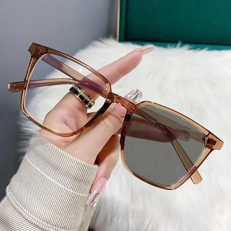 Finished Ladies Square Photochromic Myopia Glasses Luxury Women Men's Short Sight Eyeglasses Optical Prescription Minus Eyewear