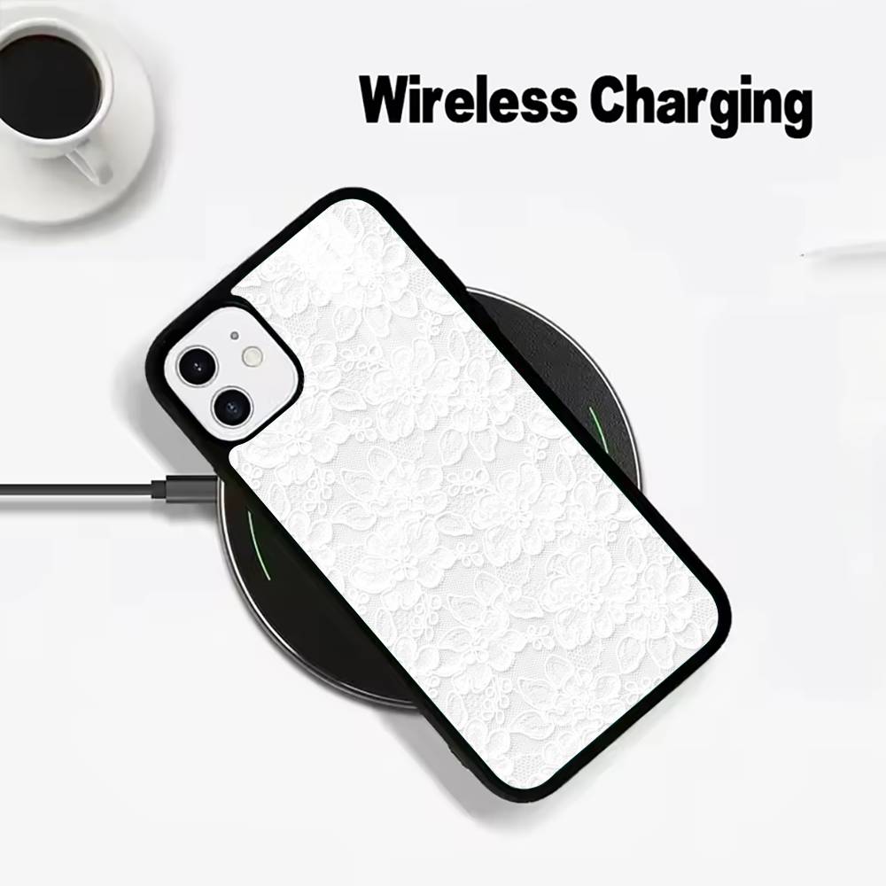 L-Lace Print Pattern Phone Case For IPhone17 16 15 14 13 12 11 Pro Max 16/15/14Plus Wireless Charger Cover Funda