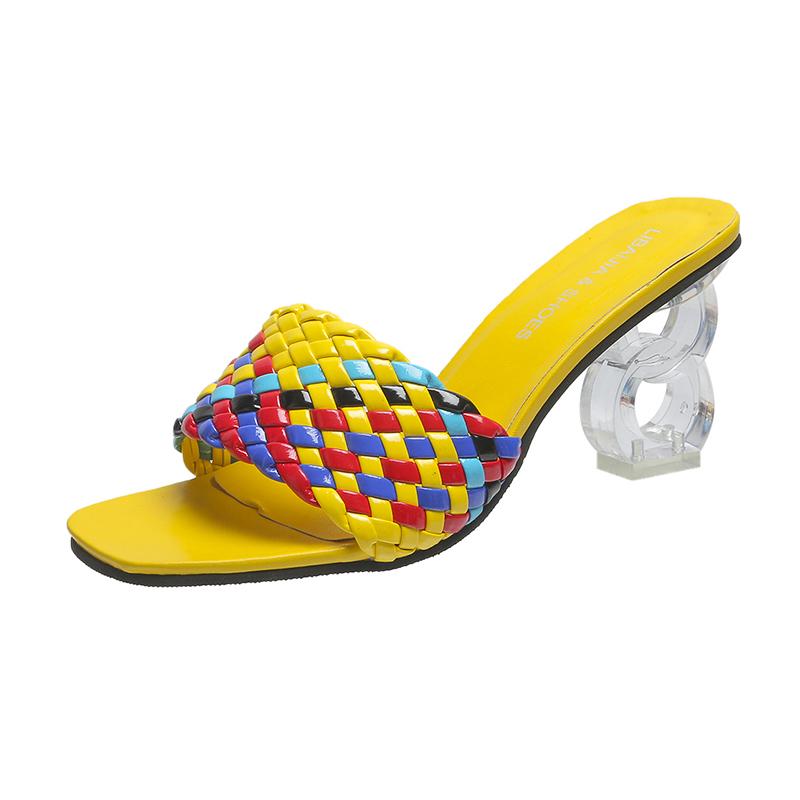 Plus Size Women's Woven Design High-heeled Slippers Summer New Thick Colorful Woven Anti-slip Fashion Open-toed Slippers.
