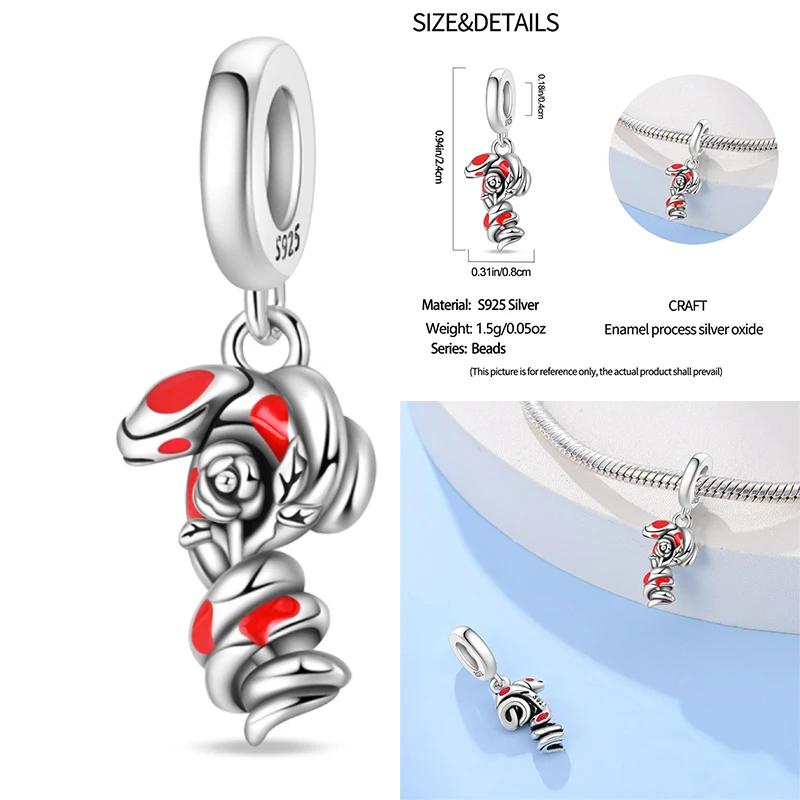 100% 925 Silver Exquisite Tarot Cards Bracelet Pendants Blood Red Fire Snake Rose Charms Beads DIY Jewelry For Women