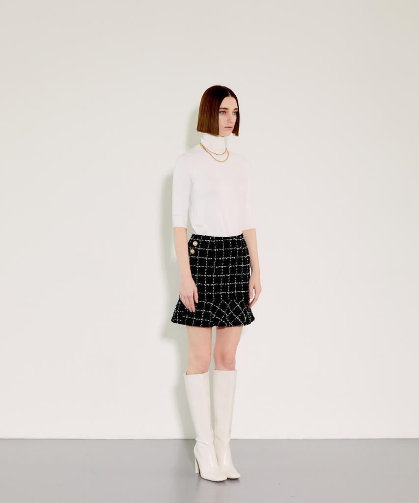 Chaenyuyog Check Mini Flare Skirt [White Check]
