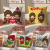 Retro Cute Japanese Cartoon MMonchhichis Cushion Cover Pillowcase Short Plush Invisible Zipper Room Sofa Cushion Cover