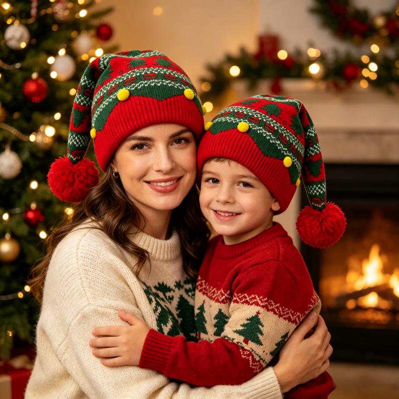 Jacquard Tassel Christmas Hat: Warm Parent-Child Knit for Women - Winter Holiday Decoration