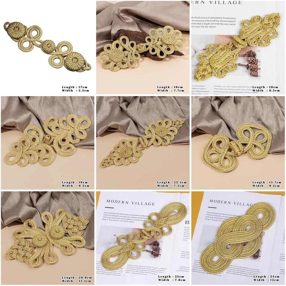 Golden Chinese Frog Buttons Handmade Flower Fastener Cheongsam Buttons DIY Sewing Knot Style Gold Lace Trim Clasps