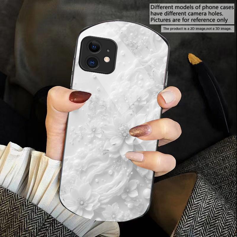 Beautiful white flowers For iPhone 17 Air 16 15 14 Pro 13 Plus 12 mini 11 Pro Max XR X 7 8 Elliptical Tempered Glass Phone Case