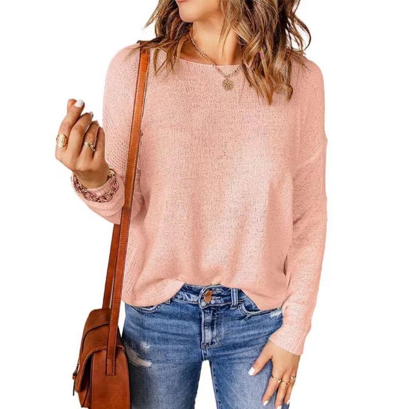 TIFICY Women's Fashion Casual Fall Winter Solid Color Print Long Sleeve O-Neck Sweaters