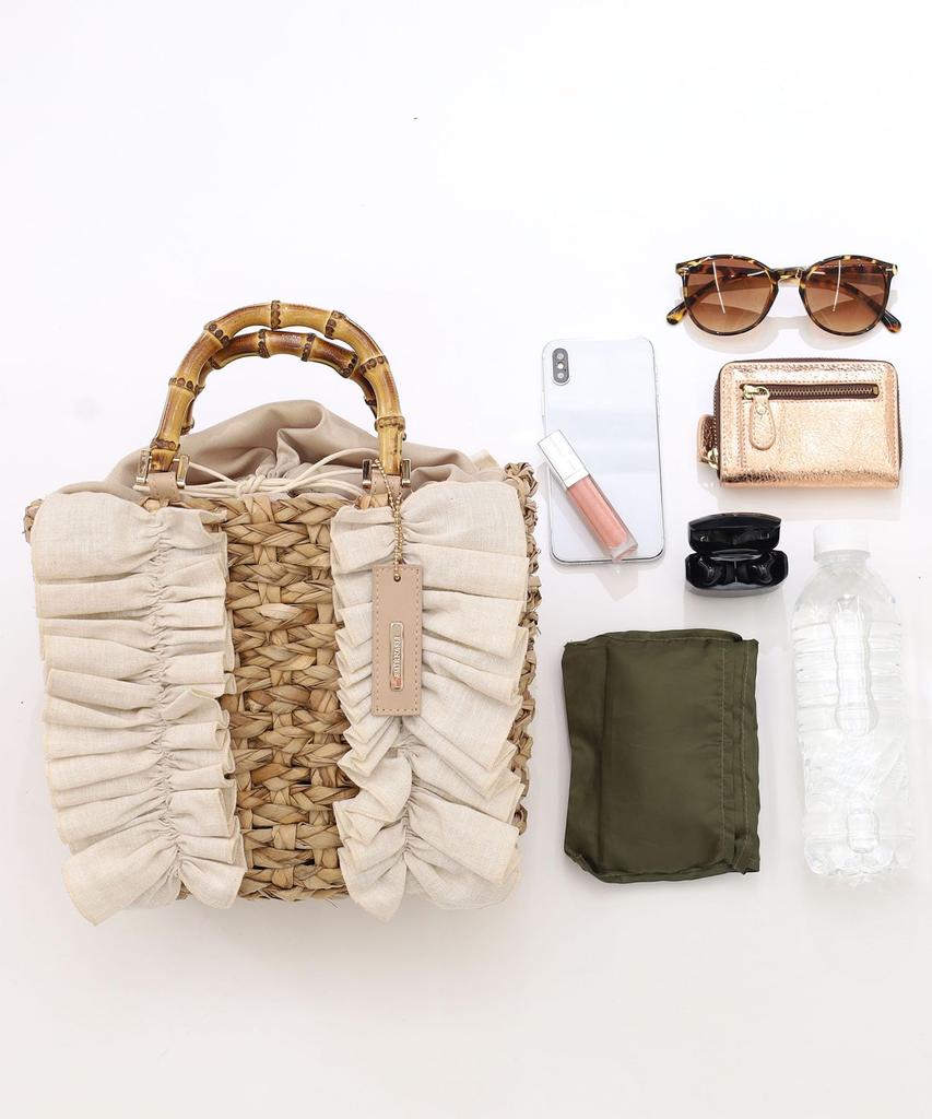 Samir Nasri Frill Bamboo Handle Basket Bag 2412212001 Beige (050)