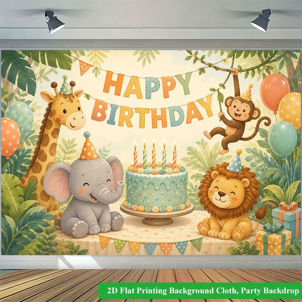 2D Flat Backdrop1pc Animals Birthday Party Cute Backdrop Banner Polyester Wall Decor For Living Room Bedroom Office Outdoor Decor Party