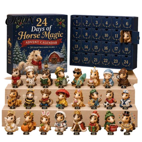 Süßes oder Saures Geschenke 24 Tage Adventskalender 2026, Mini Hochlandrind/Pferd/Hund Figuren Weihnachts-Countdown Festliche Atmosphäre Requisiten Kalender,