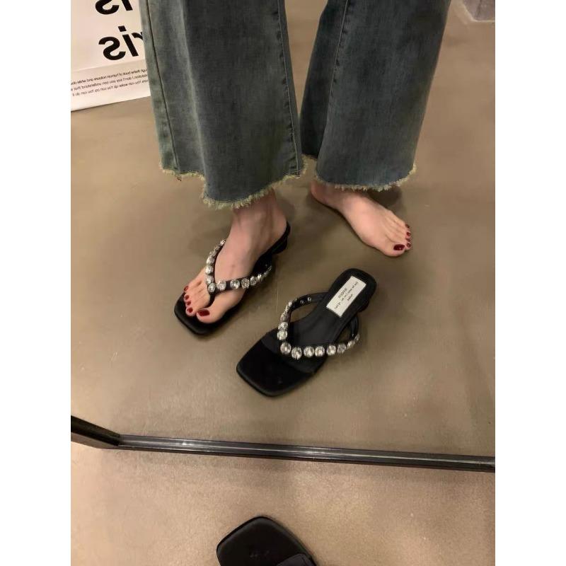 Mode Sommer Neue Mode Sandalen Strass Pantoletten mit Blockabsatz Damen Kopf mit Strandsandalen Sandalen Bequeme Schuhe