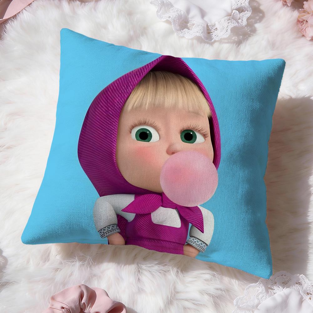 Cartoon M-Masha And The Bear Cushion Cover Premium Comfort Reversible Pillow Cove -Two In One Design For Any Room & Car Interior