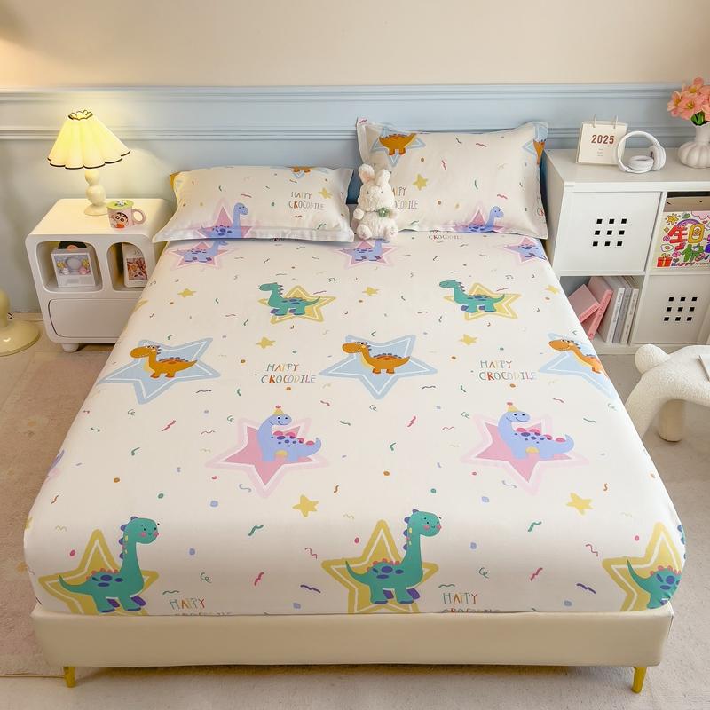 Cearceaf de pat din bumbac pur Stil desen animat Cearceaf cu elastic Mărime Queen/King Husă de pat Adulți Copii Lenjerie de pat sabanas (Fata de perna Nevoie Comanda)
