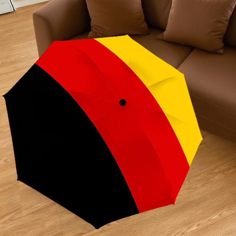 1 Stück Schwarz Rot Gelb Flagge Automatischer Öffnungs-/Schließschirm Kompakter Faltbarer Regenschirm mit 8-Speichen-Gestell Leichtes Design, Hochwertiger Stoff1209A