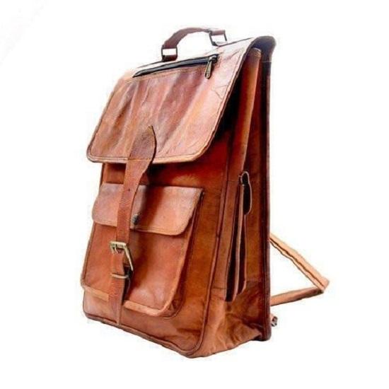 Leather Bag Goat Men S Backpack Rucksack Vintage Laptop Brown Messenger New 16"