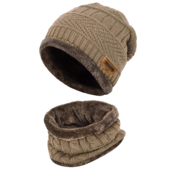 Unisex Winter Warm Knitted Hat and Circle Scarf Skiing Hat Outdoor Sports Hat Sets Beanie Soft