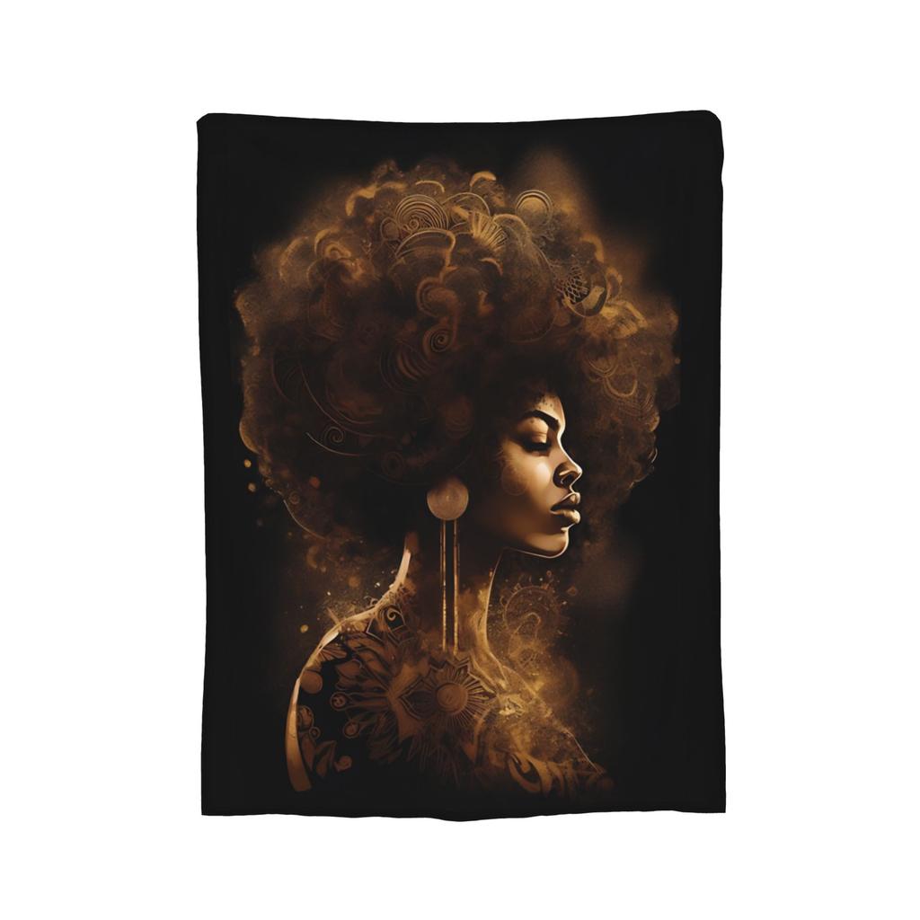African Ethno African Art Black And Gold Knitted Blanket Flannel Super Warm Throw Blanket for Car Sofa Couch Bedroom Quilt