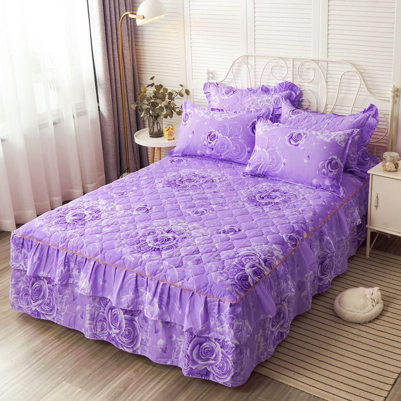 Household Thick Cotton Bed Skirt Korean Style Princess Style Bedspread Anti Slip Simmons Minimalist Protective Cover