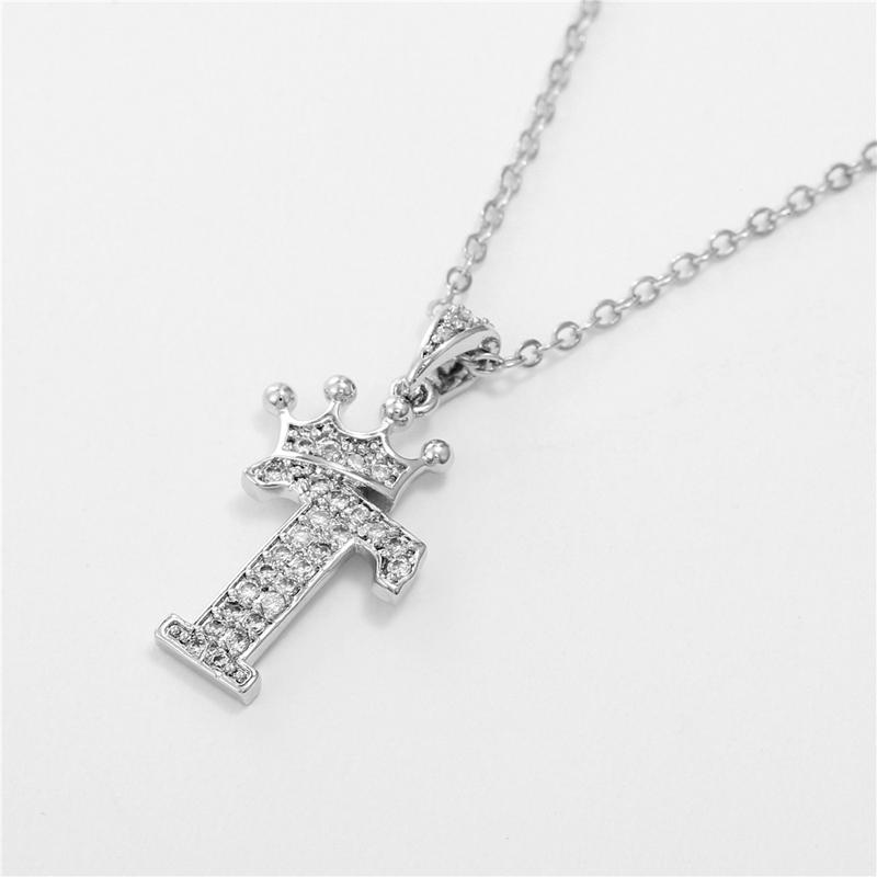 Unisex Fashion Crown A-Z Alphabet Pendant Vintage Chain Necklaces Hip-Hop Style Crystal Zircon Punk