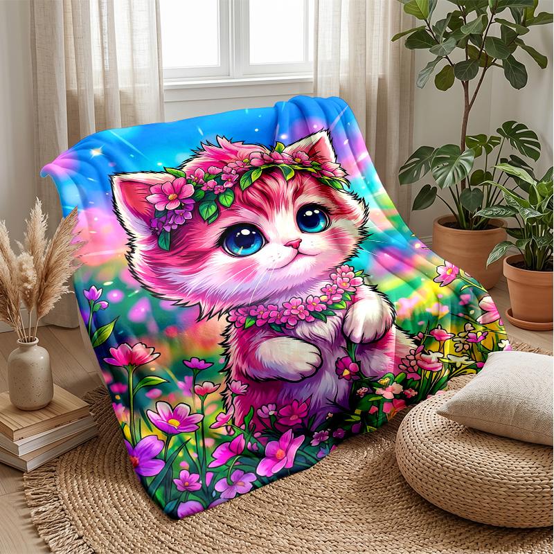 Fantasy Winged Cats Theme Blanket Lightweight Warm Flannel Blanket Decorative Throw Blanket for Home Decoration