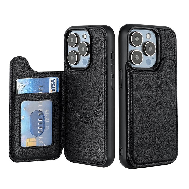 iPhone 15 Pro Max Magnetic Leather Flip Cover with MagSafe Card Slot