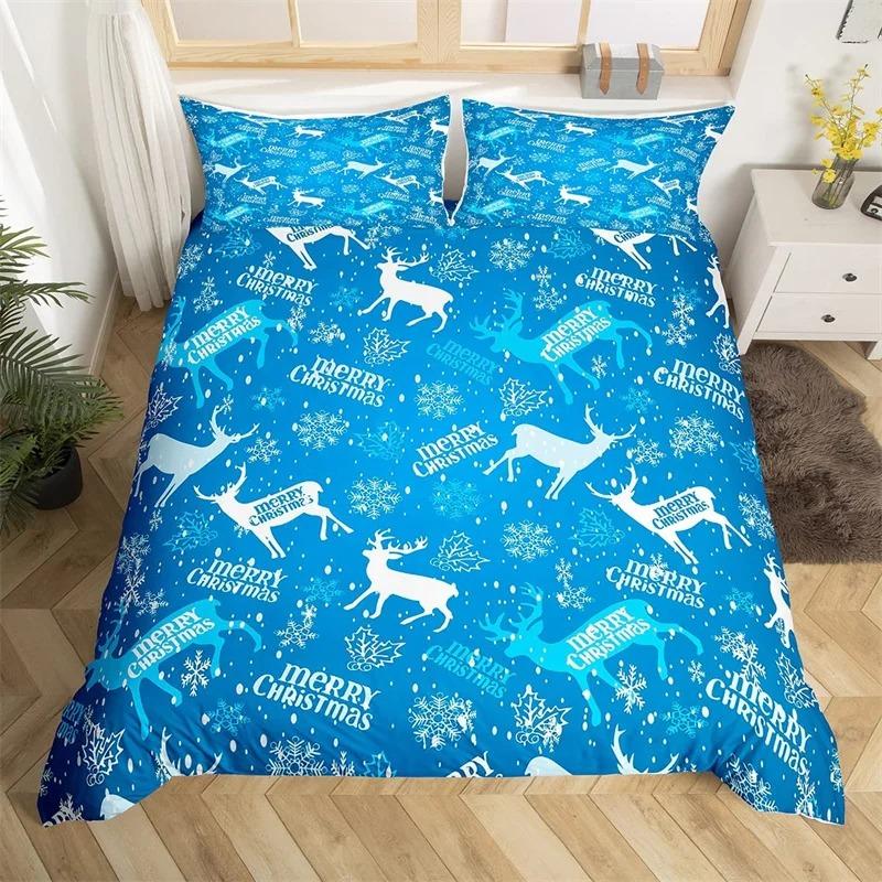 Mery Christmas Soft Duvet Cover Set Hapy New Year Warm Comforter Cover Microfiber Xmas Der Elk Beding Set Twin For Young Boys Young Girls Bow Gift