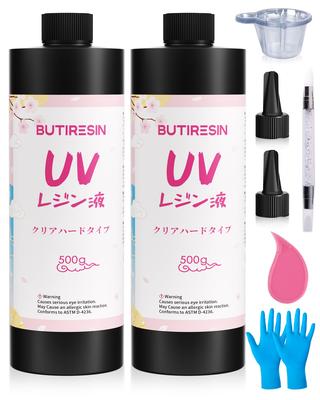 BUTIRESIN UV Large Highly Clear Hard Wide Range of Applications and Includes Operation Accessories Resin, 1000g, Capacity, Transparent, Fast-Curing,