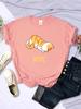 Den lilla orange katten bugar sitt huvud och vägrar Tryckta T-shirts Dam Roliga Tecknade Serier Korta Ärmar Mjuk Sommar T-shirt Kvinna