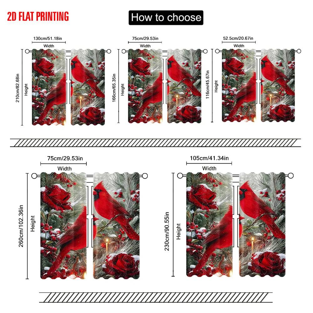 2pcs, plane printing Curtains Digital Printed cardinal Versatile 100% Polyester (without rod) Gifts Use for Bedroom,