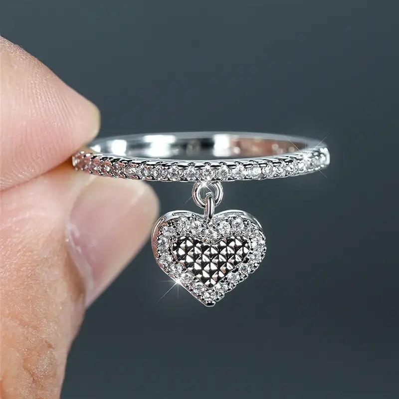 CopperHeart Finger Ring for Women Female Graceful Wedding Band Elegant Lady Engagement Accessories Chic Jewelry