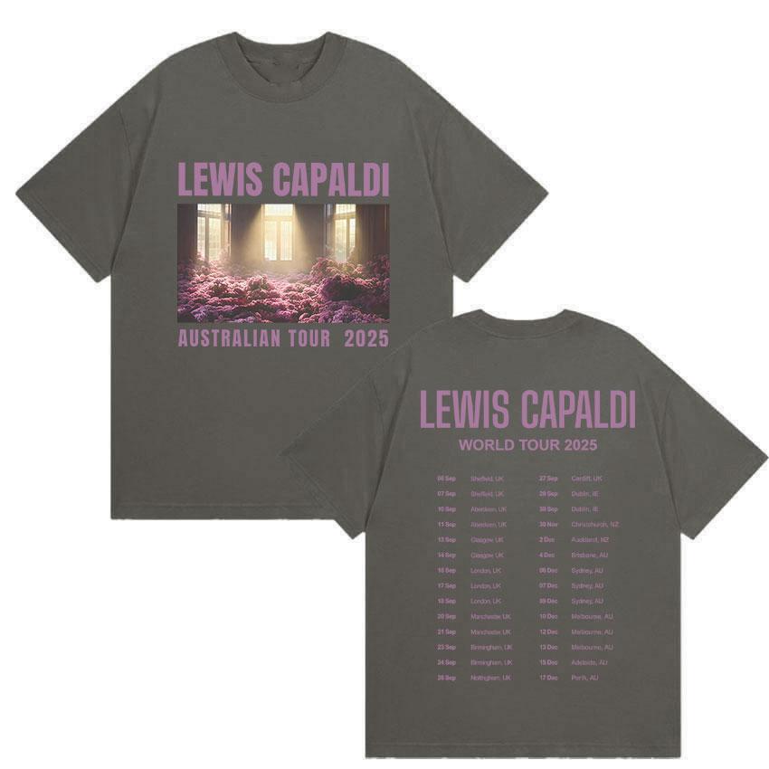 Lewis Capaldi Tournée Mondiale 2025 Été Graphique 100% Coton Imprimé T-shirt Hommes Femmes Décontracté Surdimensionné Mode Vêtements Y2k