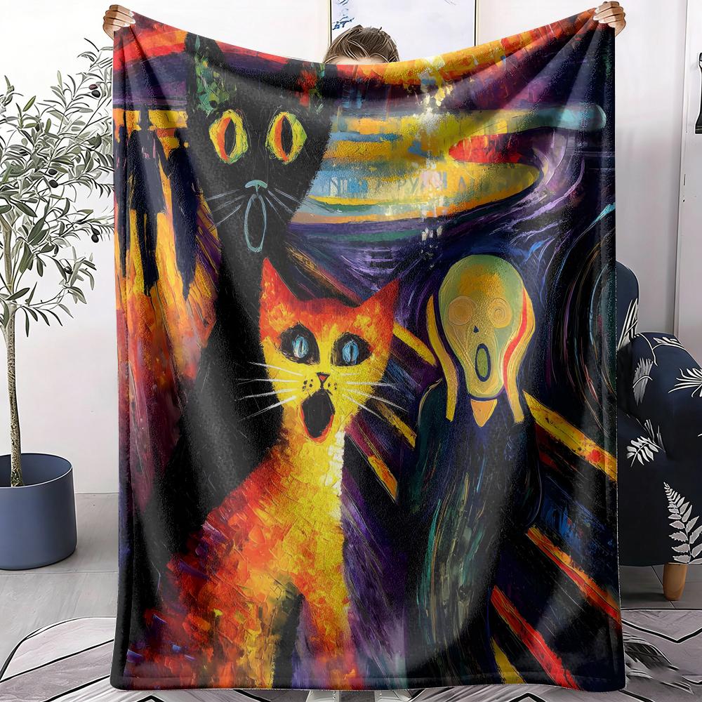 The Scream Schildering Plaid Zacht Flanel AC Deken Lichtgewicht Zomer Dekentje Gezellige Deken voor Bank Bed Reizen Huis