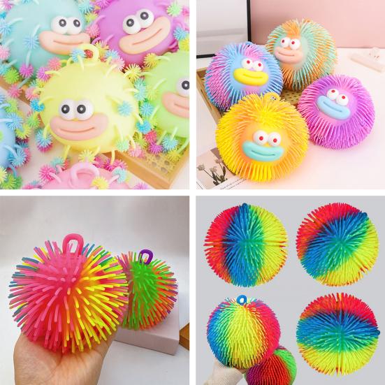 Cartoon Sausage Mouth Stress Ball Anxiety Relief Long Hairs Big Eyes Ball Fidget Toy Hand Exercise Glowing Ball Sensory Toy