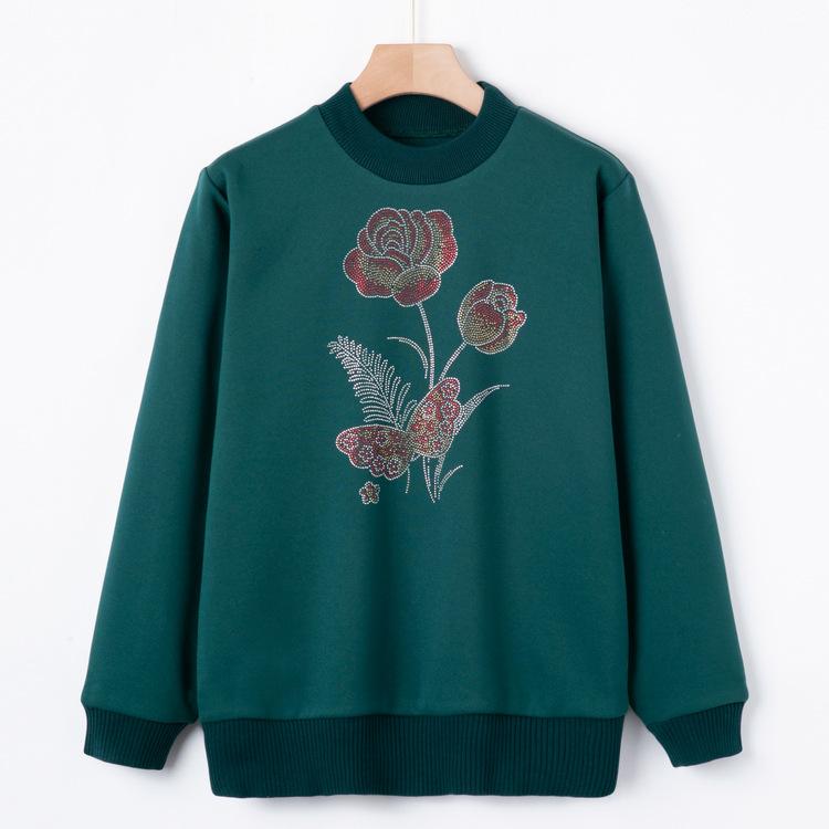 Middle-aged and Elderly Autumn Fashionable Base Shirt for Female Grandma New Pullover Knit Sweater Middle-aged Mother Hot Diamond Fashion Sweater
