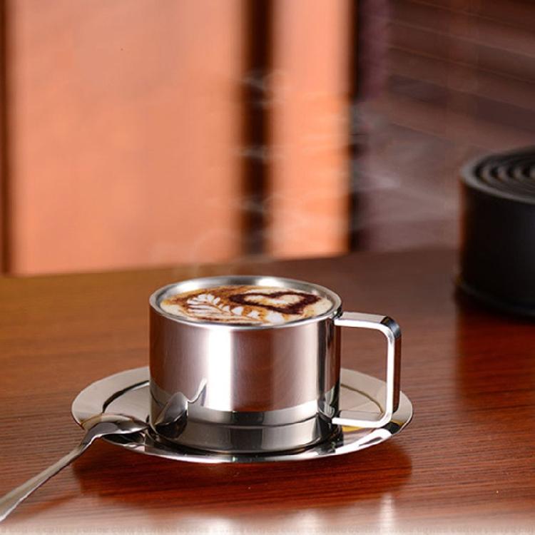 Double Walls Insulated Coffee Mugs with Saucer and Spoon for Home Hot Milk
