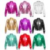 Kids Girls Shiny Bronzing Cloth Jacket Baseball Long Sleeve Stand Collar Zip Closure Coat