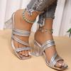 Damen Schuhe 2025 Zehenfrei Kleider Hausschuhe Damen Übergröße Kristall Eckige Zehe Klobige Hohe Absätze Modern Elegant Damen Sandalen